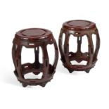 A PAIR OF CHINESE HARDWOOD BARREL-FORM SEATS