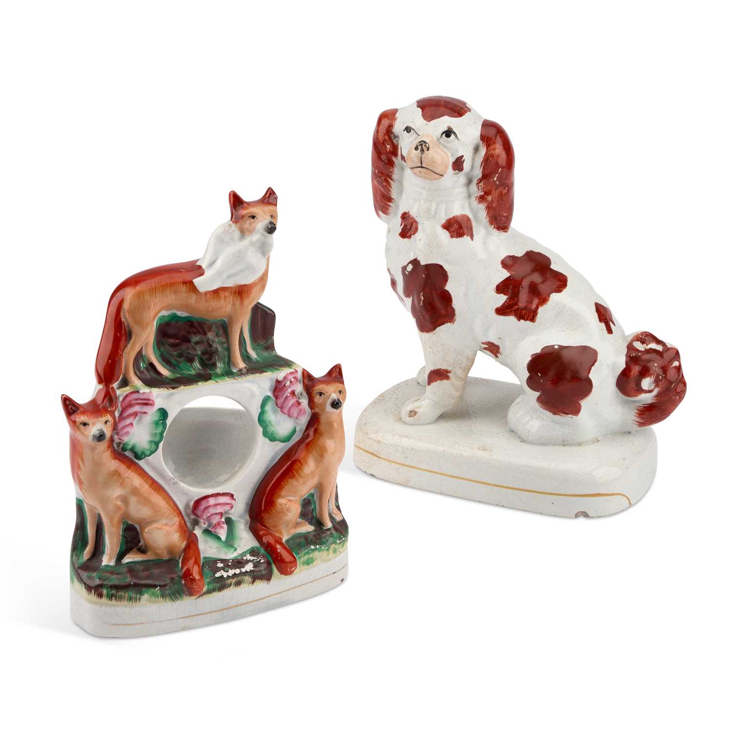 A VICTORIAN STAFFORDSHIRE POTTERY 'FOXES' WATCH HOLDER