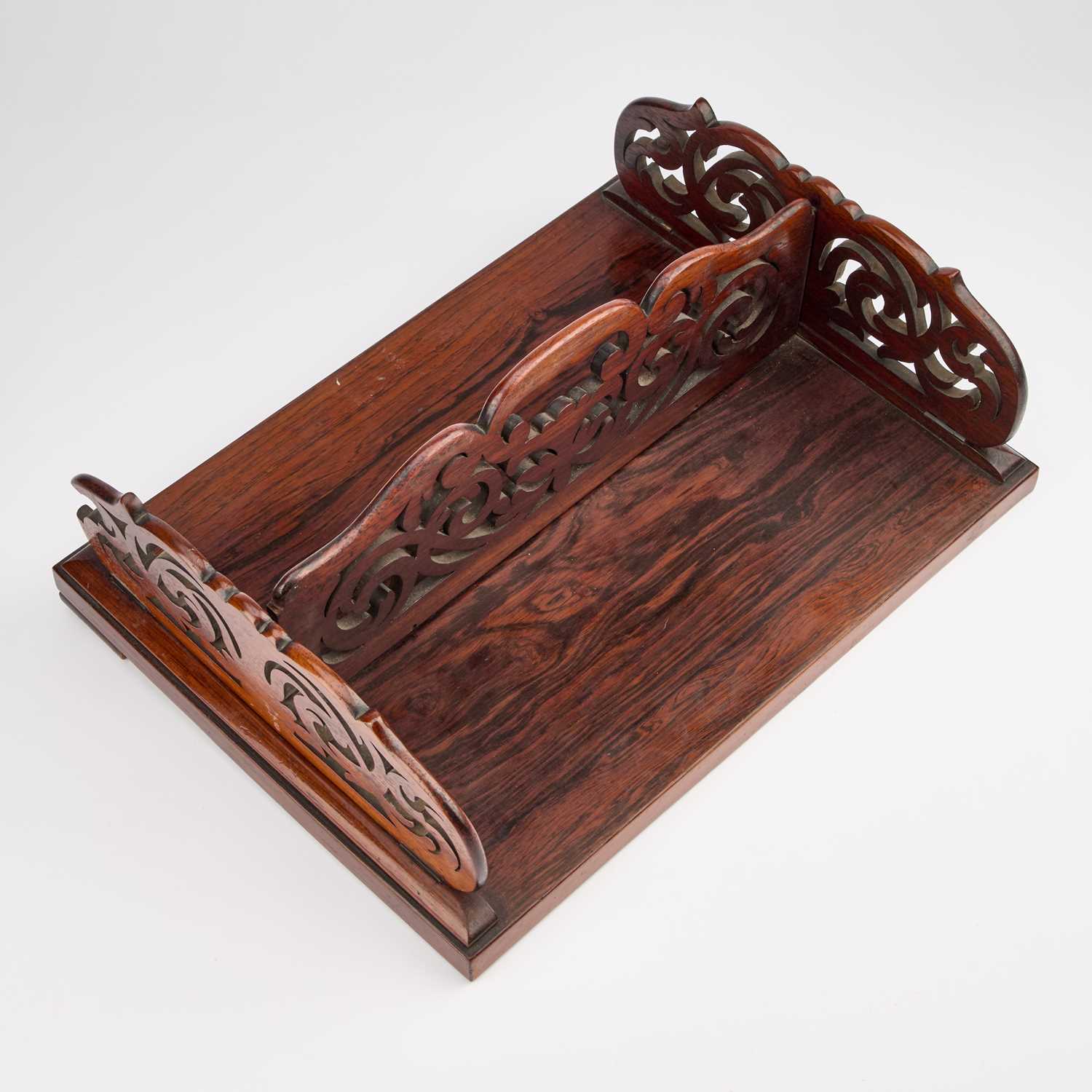 A 19TH CENTURY ROSEWOOD DOUBLE-SIDED BOOK TRAY - Image 2 of 2