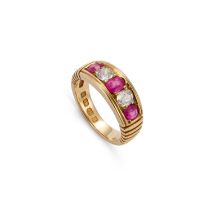 A VICTORIAN 18 CARAT GOLD DIAMOND AND RUBY RING