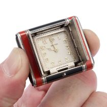 CARTIER: AN ART DECO SILVER AND ENAMEL PURSE WATCH