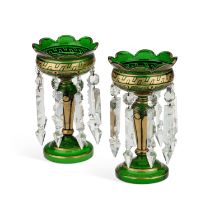 A PAIR OF BOHEMIAN GREEN GLASS TABLES LUSTRES, CIRCA 1870