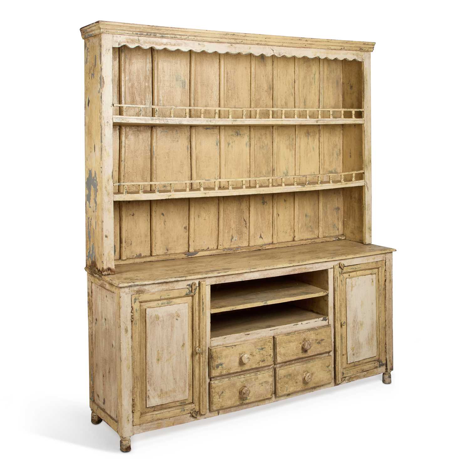 A 19TH CENTURY FRENCH PAINTED PINE DRESSER AND RACK