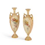 A PAIR OF ROYAL WORCESTER BLUSH IVORY VASES, DATED 1899