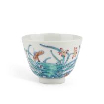 A CHINESE DOUCAI 'LOTUS POND' WINE CUP