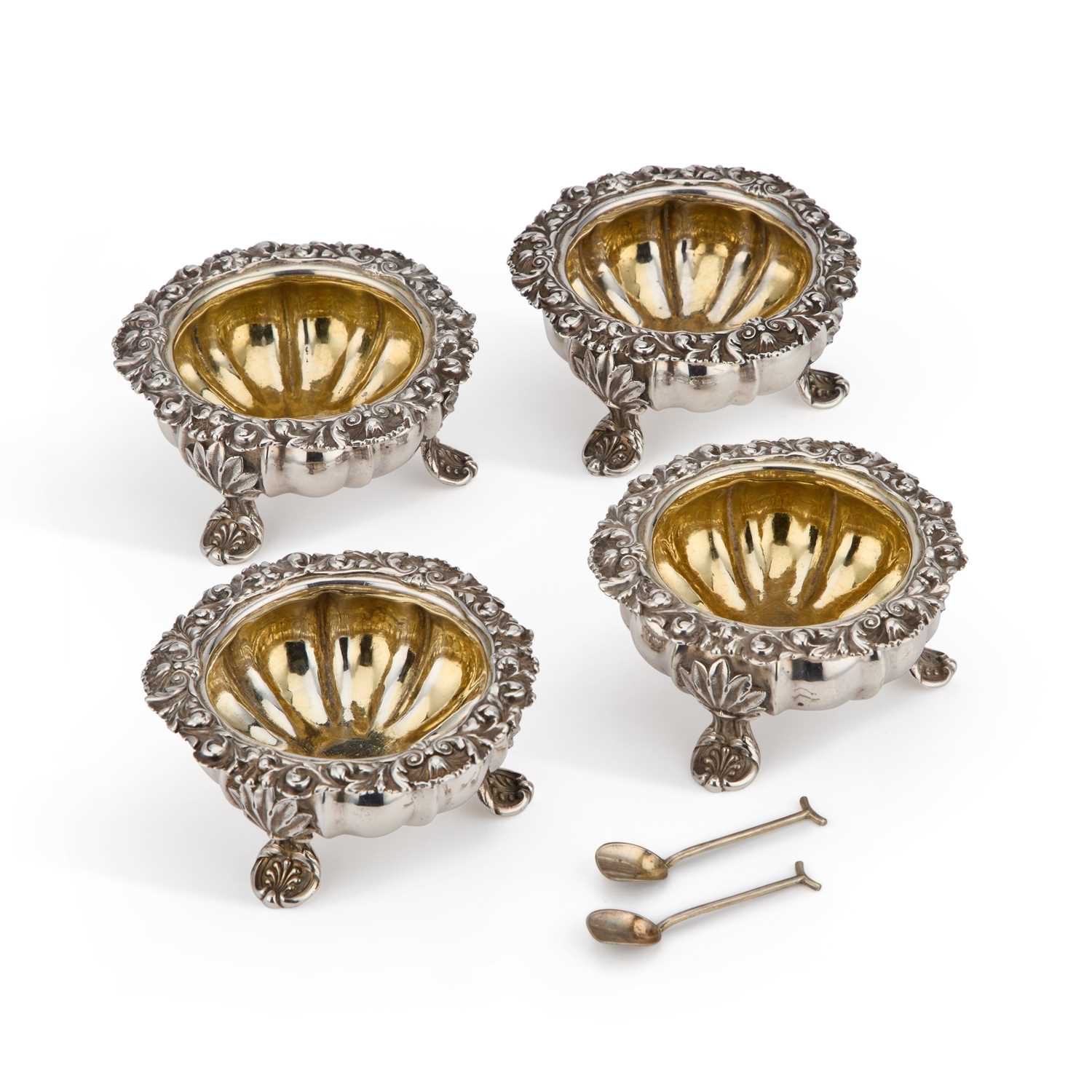 A SET OF FOUR GEORGE IV SILVER SALTS