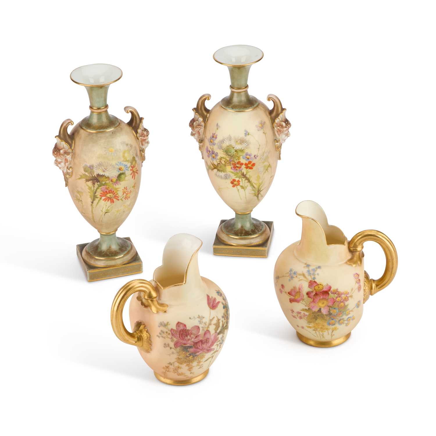 A PAIR OF ROYAL WORCESTER BLUSH IVORY VASES, DATED 1897