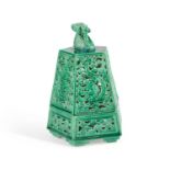 A CHINESE GREEN-GLAZED PORCELAIN LANTERN