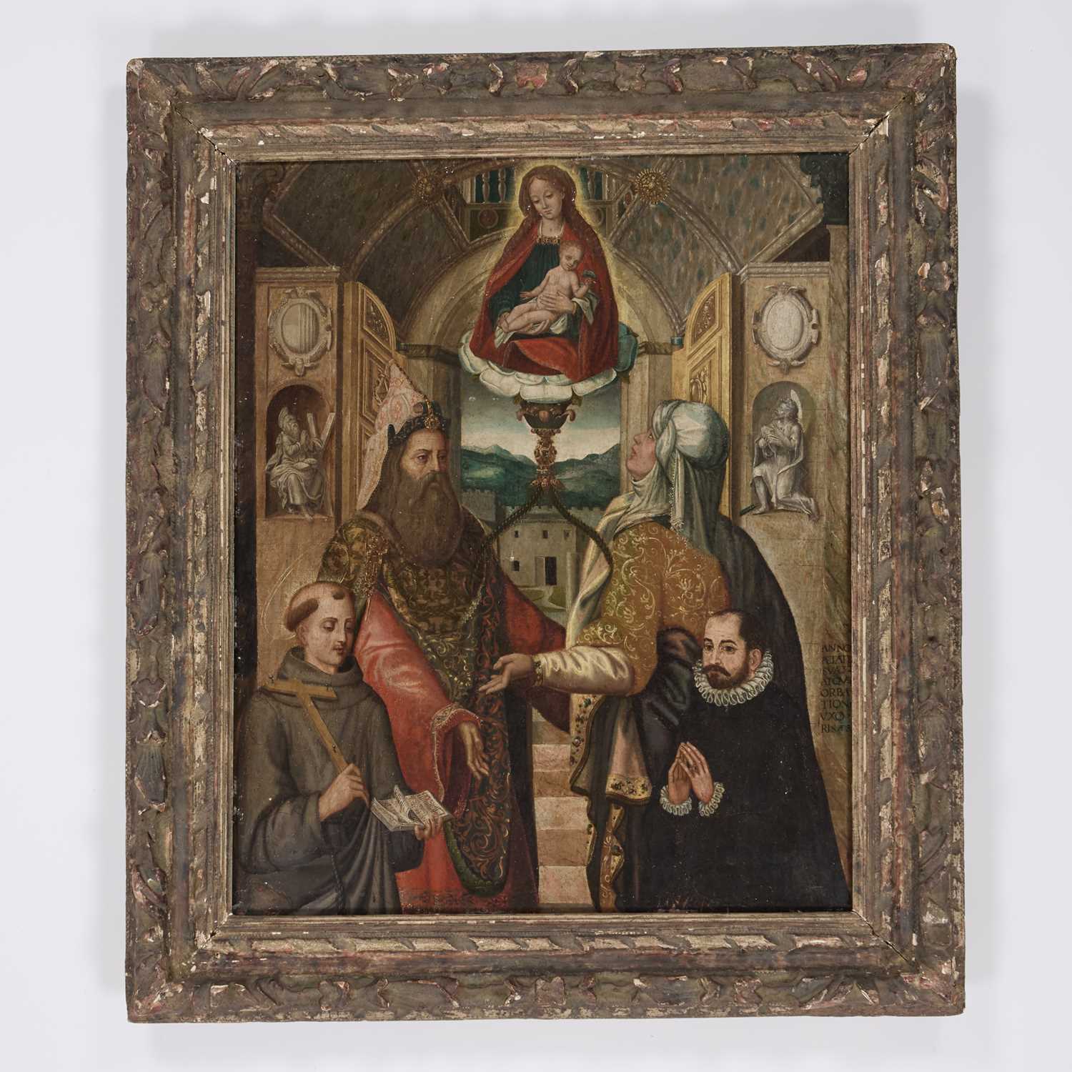 16TH/ 17TH CENTURY FLEMISH SCHOOL MADONNA AND SAINTS, A DONOR PICTURE - Image 2 of 3
