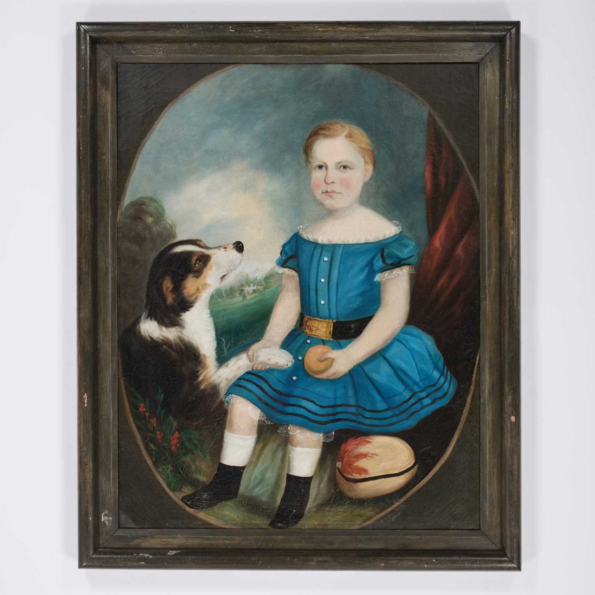 19TH CENTURY NAIVE SCHOOL PORTRAIT OF A GIRL AND HER DOG - Image 2 of 3