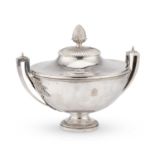 AN EARLY 19TH CENTURY FRENCH SILVER SOUP TUREEN, COVER AND LINER