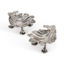 A PAIR OF GEORGE III IRISH SILVER SHELL-FORM SALTS