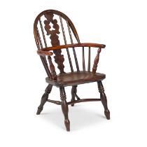 A 19TH CENTURY YEW WOOD CHILD'S WINDSOR CHAIR