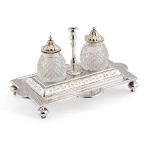 A VICTORIAN SILVER-PLATED INKSTAND