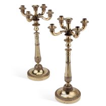 A PAIR OF EARLY 19TH CENTURY FRENCH SILVER-GILT FIVE-LIGHT CANDELABRA