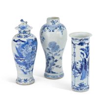 THREE 19TH CENTURY CHINESE BLUE AND WHITE VASES