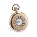 A GOLD PLATED OMEGA HALF HUNTER POCKET WATCH