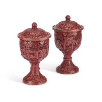 A PAIR OF CHINESE CINNABAR LACQUER CUPS AND COVERS, QING DYNASTY