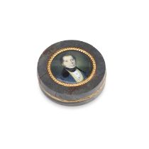 A 19TH CENTURY GILT-METAL MOUNTED BLOODSTONE BOX INSET WITH A PORTRAIT MINIATURE