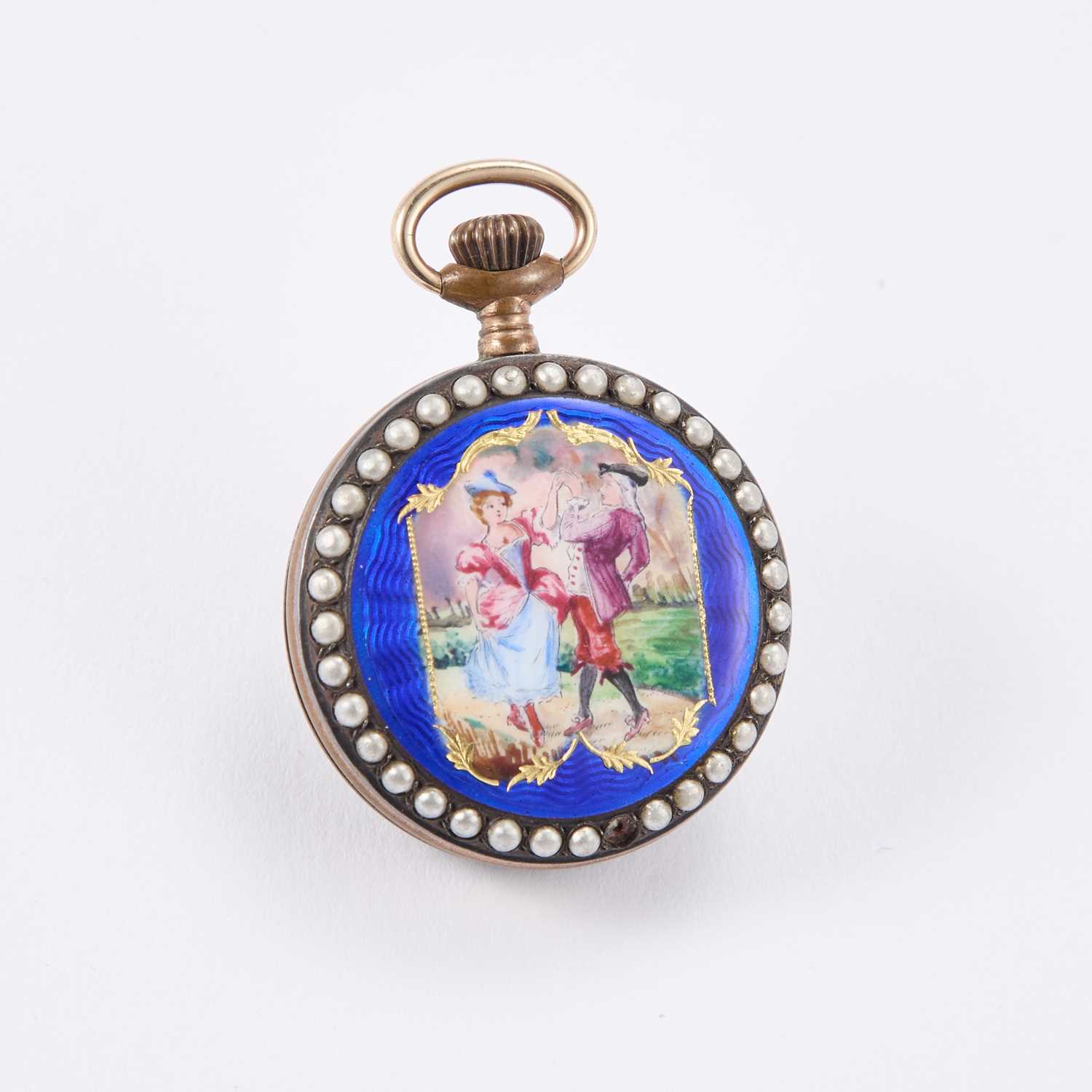 AN ENAMELLED CASED FOB WATCH - Image 2 of 2