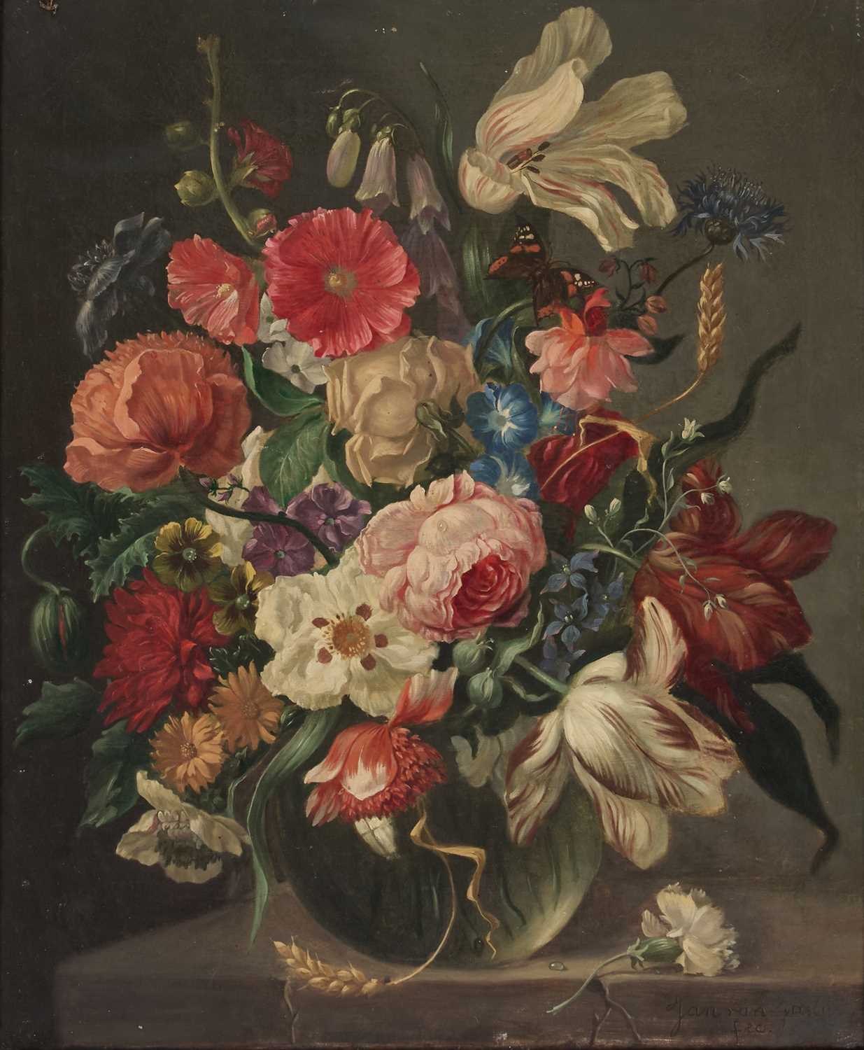 19TH CENTURY EUROPEAN SCHOOL IN THE 17TH CENTURY STYLE STILL LIFE OF FLOWERS IN A VASE