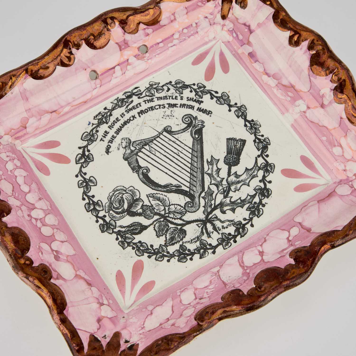 A RARE SUNDERLAND LUSTRE 'IRISH HARP' PLAQUE BY DIXON, PHILLIPS & CO - Image 2 of 3