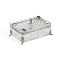 AN ITALIAN SILVER-MOUNTED GLASS CIGARETTE BOX