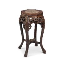 A CHINESE MARBLE-INSET HARDWOOD PLANT STAND, CIRCA 1900