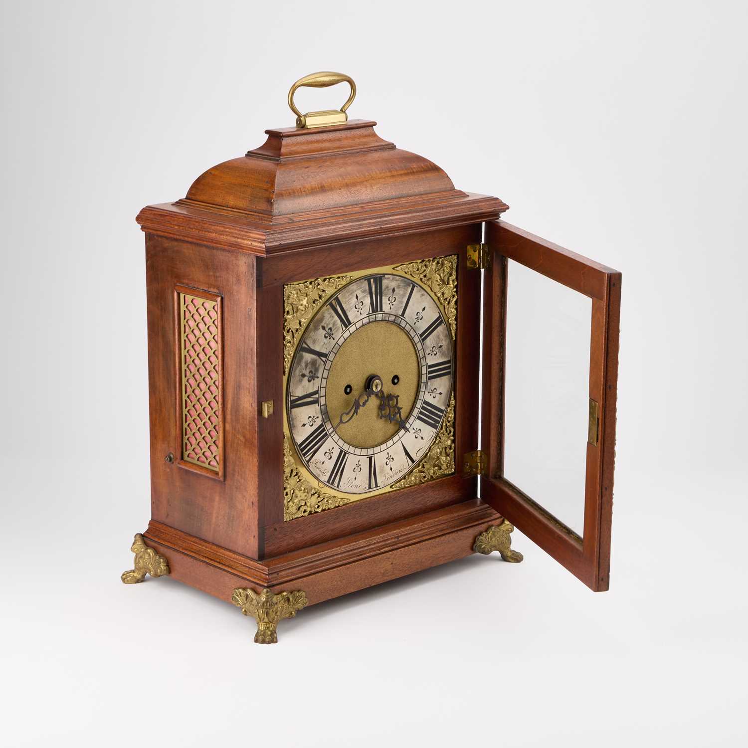 AN 18TH CENTURY STYLE MAHOGANY DOUBLE FUSEE TABLE CLOCK, SIGNED SAMUEL STONE LONDON - Image 3 of 3