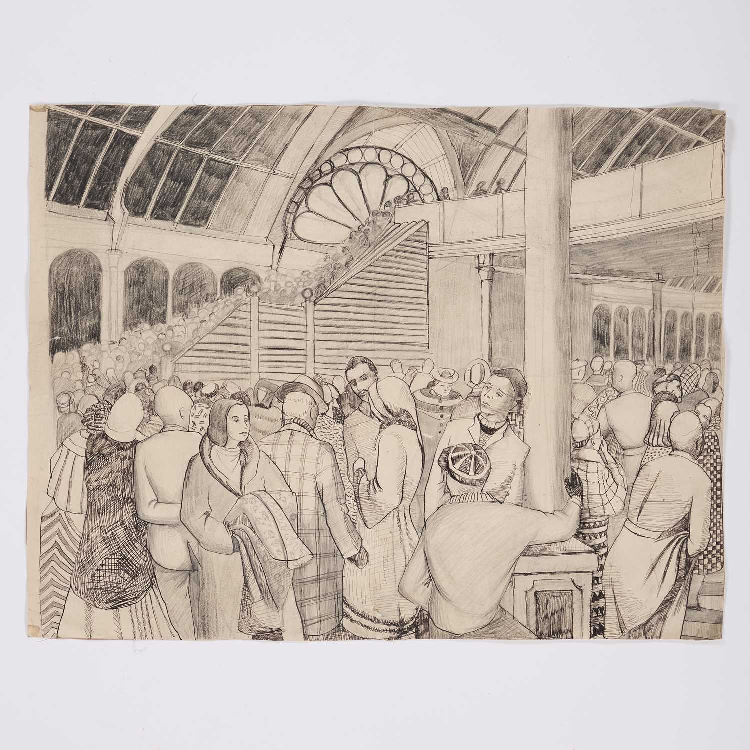 ATTRIBUTED TO STANLEY SPENCER (1891-1959) CROWDS AT A VENUE - Image 2 of 3