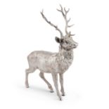 A LARGE ELIZABETH II CAST SILVER MODEL OF A STAG