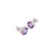 A PAIR OF 14CT WHITE GOLD AMETHYST STUD EARRINGS