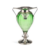 AN EDWARDIAN SILVER-MOUNTED GREEN GLASS VASE