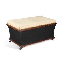 A VICTORIAN MAHOGANY AND UPHOLSTERED OTTOMAN