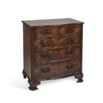 A GEORGE III STYLE MAHOGANY SERPENTINE CHEST OF DRAWERS, LABEL OF WYLLIE & LOCHHEAD