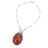 A POLISH SILVER AND BALTIC AMBER NECKLACE