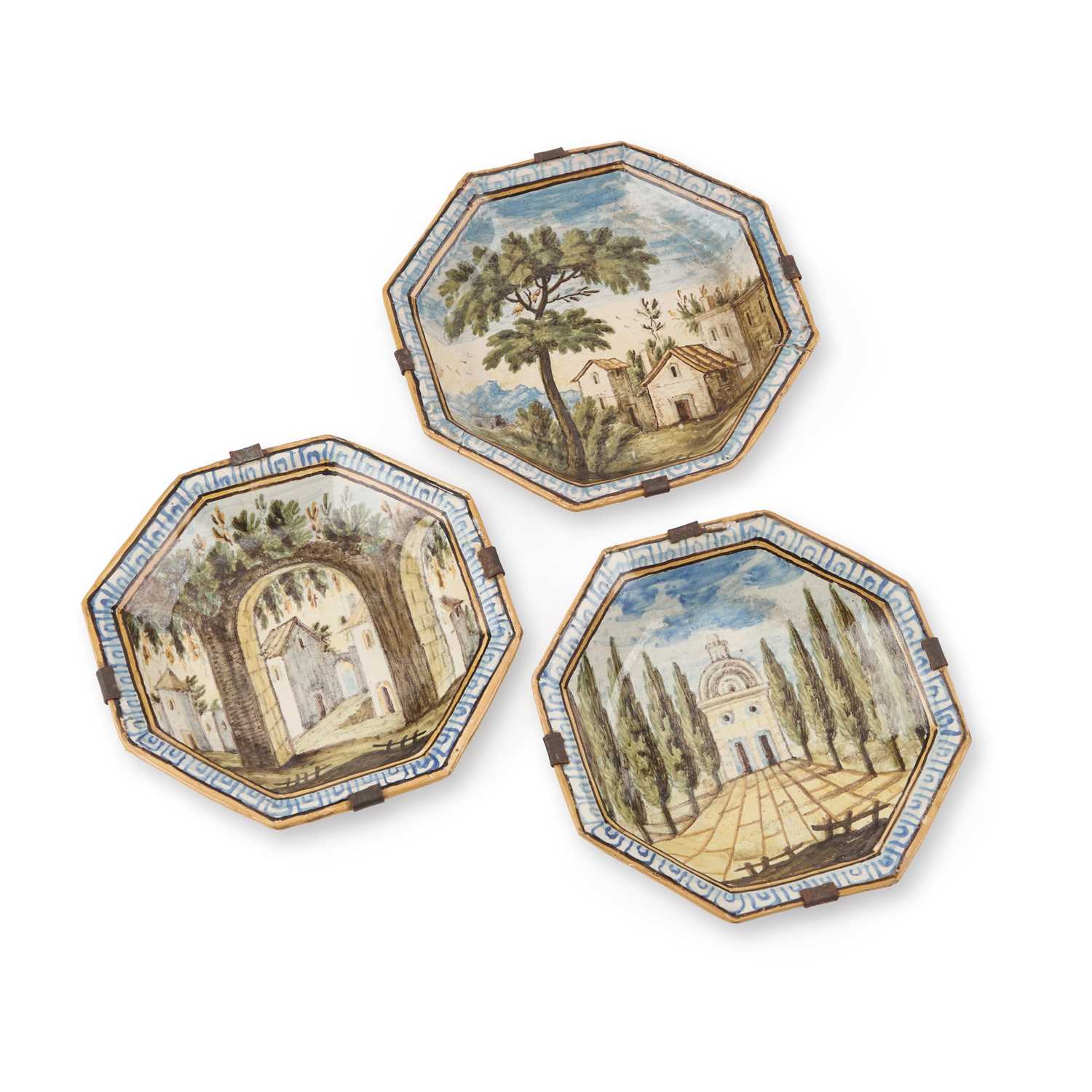 THREE MID-18TH CENTURY CASTELLI MAIOLICA DISHES