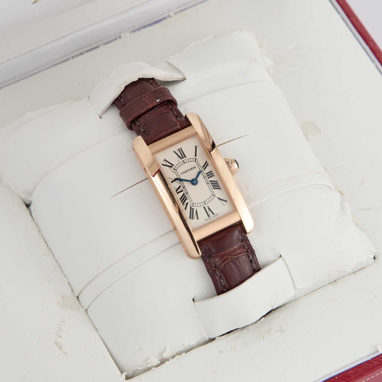 A LADY'S 18CT ROSE GOLD CARTIER TANK AMERICAINE STRAP WATCH - Image 2 of 2