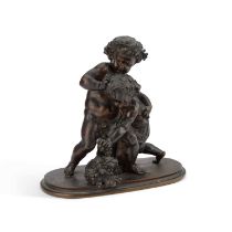 A 19TH CENTURY BRONZE GROUP OF WRESTLING PUTTI