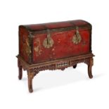 A CHINESE LACQUER CHEST ON STAND, 19TH CENTURY