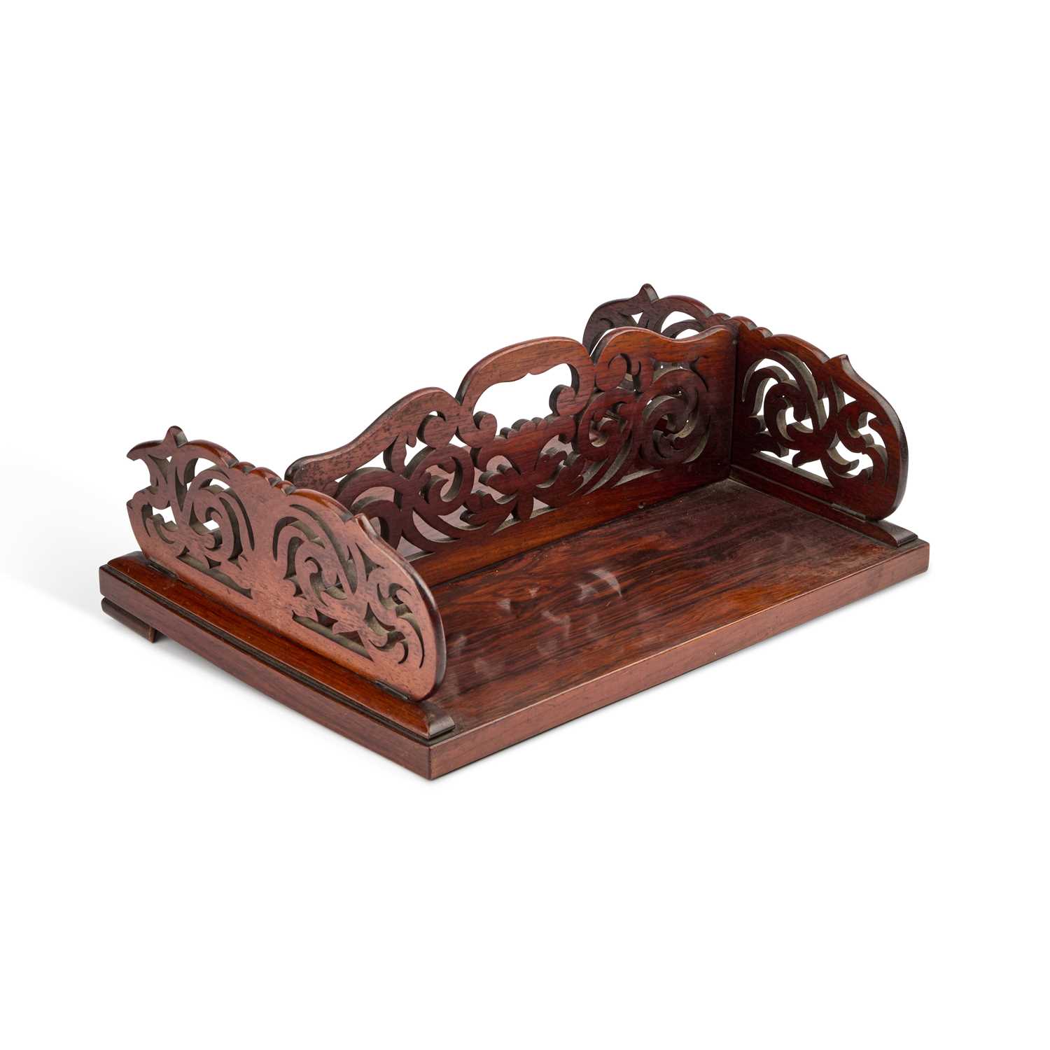 A 19TH CENTURY ROSEWOOD DOUBLE-SIDED BOOK TRAY