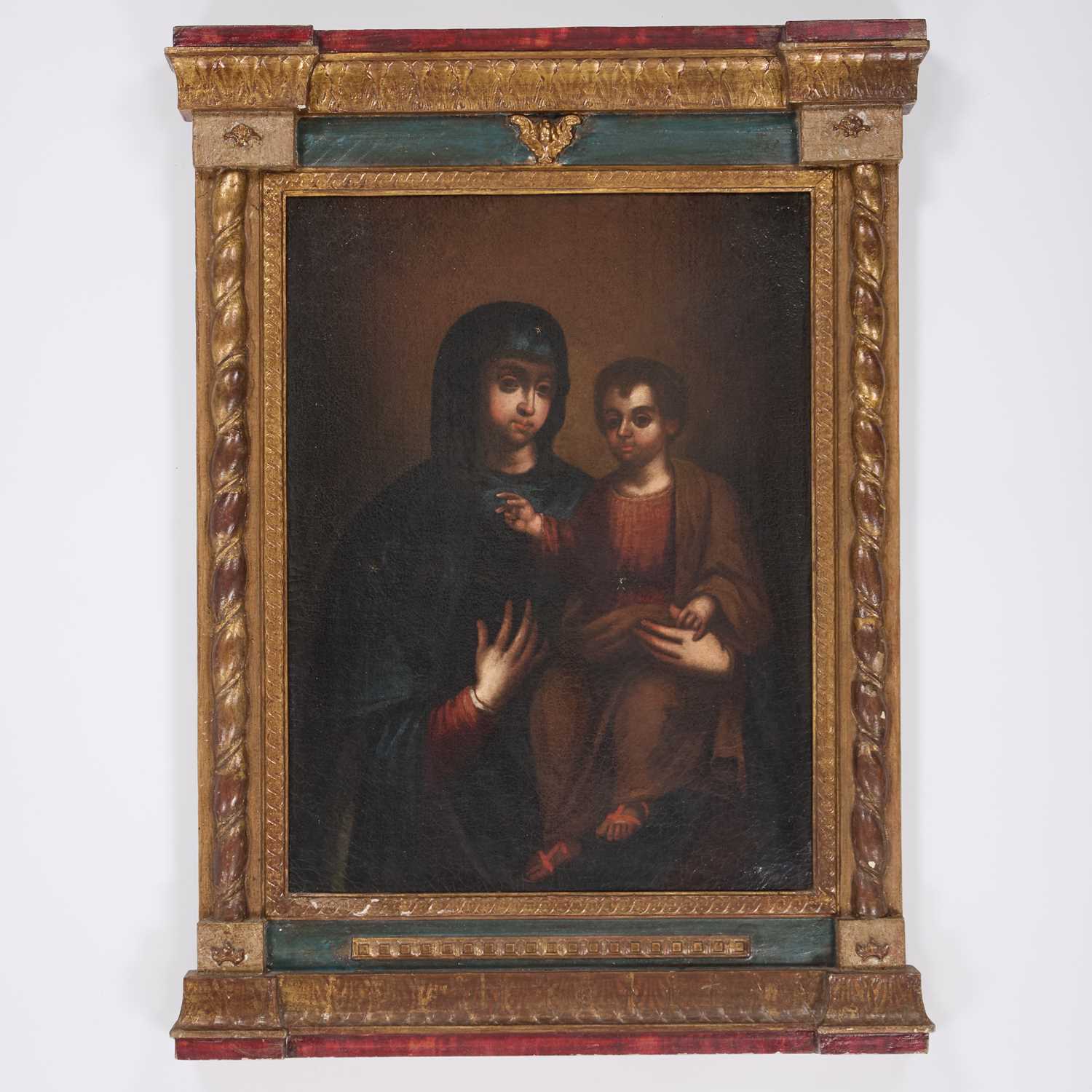 17TH CENTURY SPANISH SCHOOL MADONNA AND CHILD - Image 2 of 3