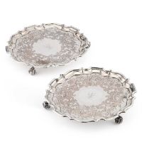A PAIR OF EARLY 19TH CENTURY OLD SHEFFIELD PLATE SALVERS