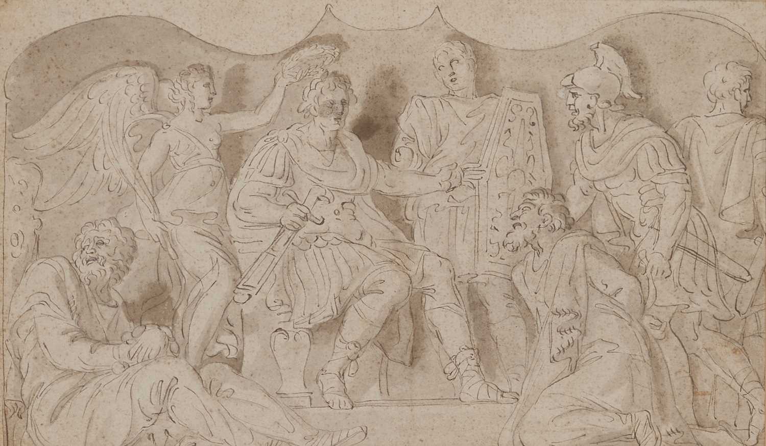 17TH/ 18TH CENTURY ITALIAN SCHOOL OLD MASTER DRAWING WITH AN EMPEROR AND CAPTIVES