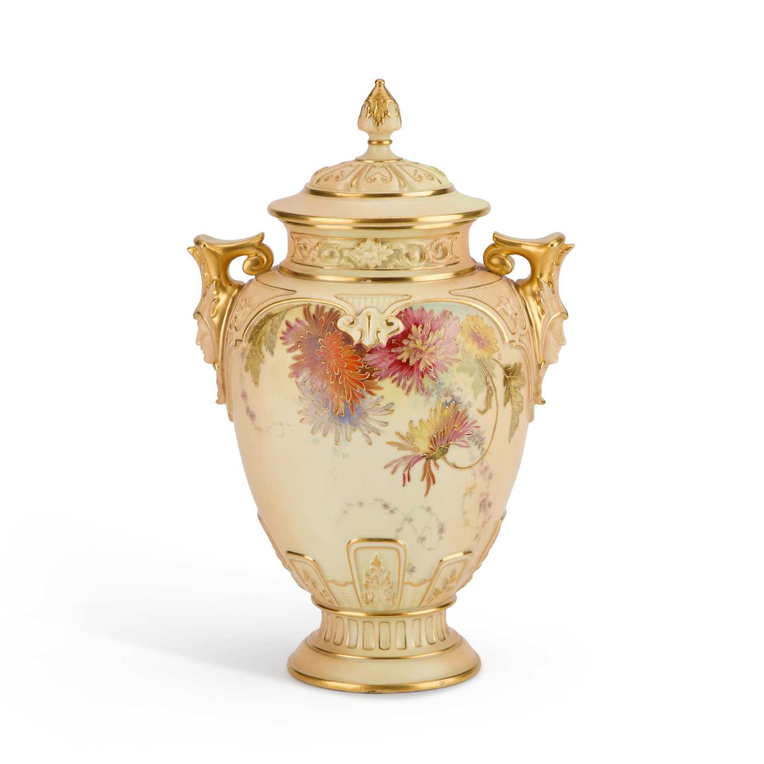 A ROYAL WORCESTER BLUSH IVORY VASE AND COVER, DATED 1893