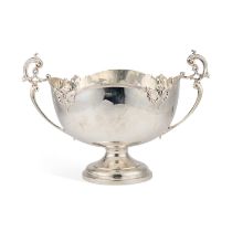 A LARGE GEORGE V SILVER TWO-HANDLED BOWL