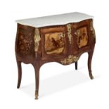 A SMALL 19TH CENTURY FRENCH INLAID KINGWOOD MARBLE-TOPPED COMMODE, STAMPED L. DROMARD, PARIS