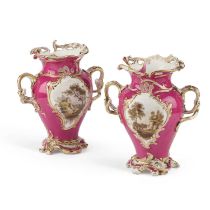 A PAIR OF SAMUEL ALCOCK TWO-HANDLED VASES