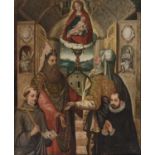 16TH/ 17TH CENTURY FLEMISH SCHOOL MADONNA AND SAINTS, A DONOR PICTURE