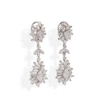 A PAIR OF DIAMOND FANCY CLUSTER ARTICULATED DROP EARRINGS